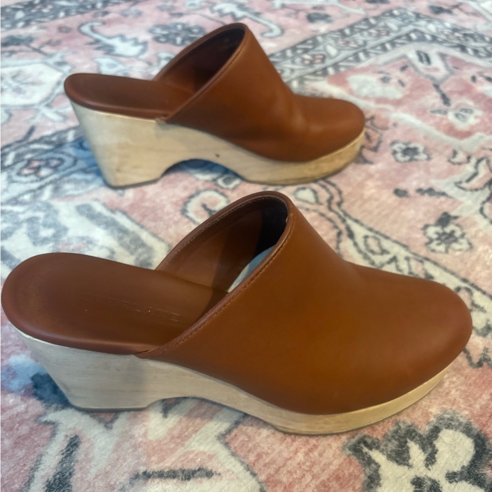 Everlane Brown Leather and Wood Wedge Mules, size 7 - Picture 5 of 12